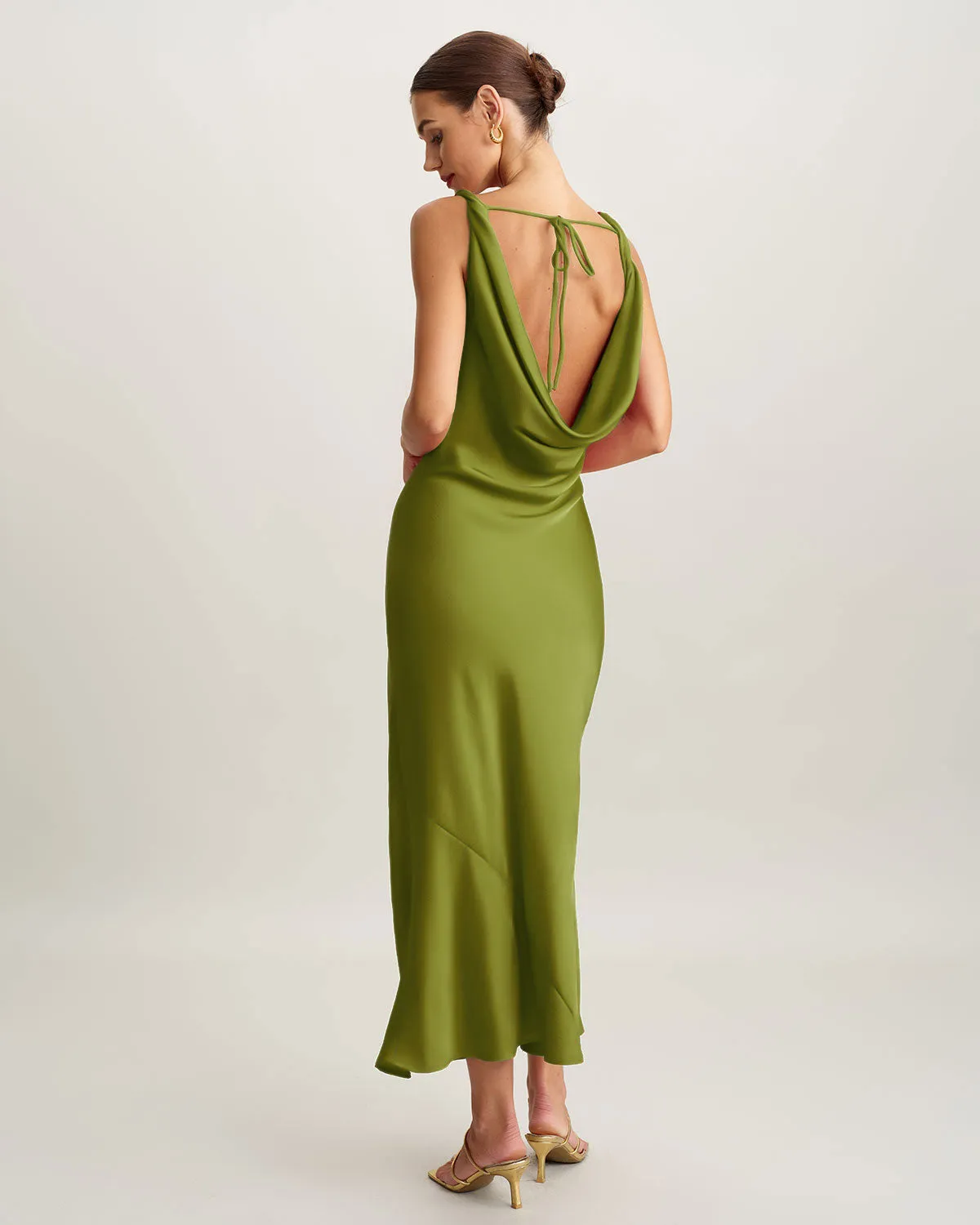 Green Satin Cowl Neck Maxi Dress sold by rihoas product image thumbnail 5
