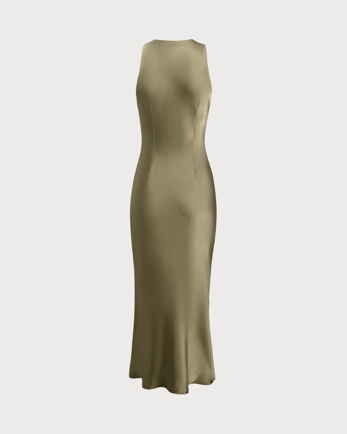 Green Satin Boat Neck Slip Midi Dress sold by rihoas product image thumbnail 4