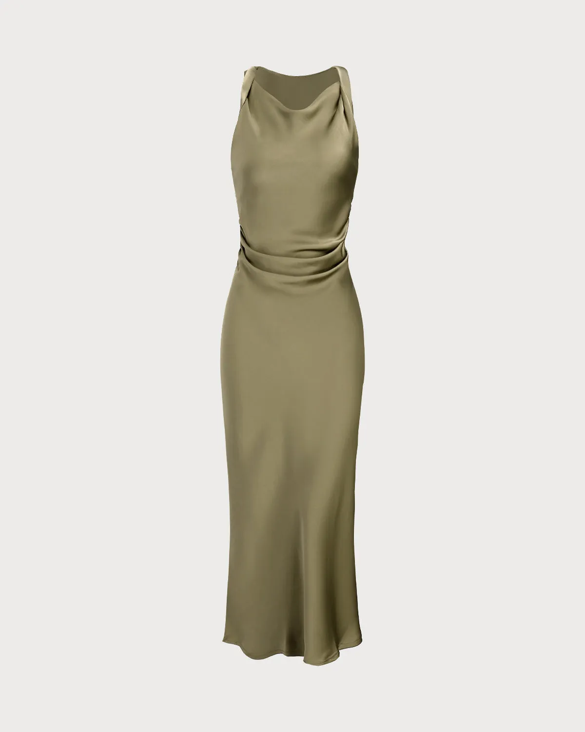 Green Satin Boat Neck Slip Midi Dress sold by rihoas
