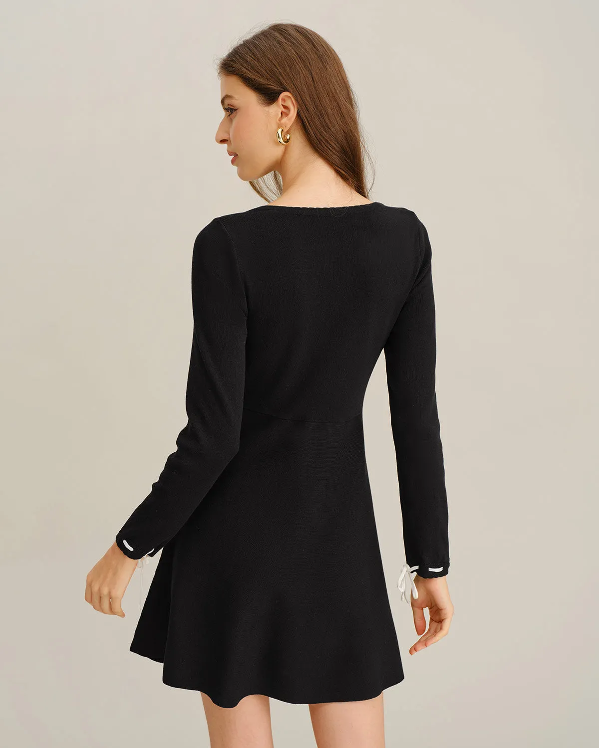 Black Contrasting A-Line Sweater Dress sold by rihoas product image thumbnail 4