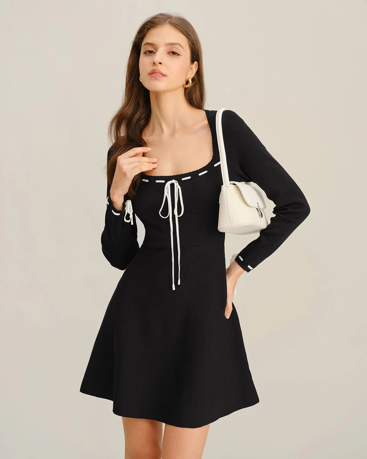 Black Contrasting A-Line Sweater Dress sold by rihoas product image thumbnail 3