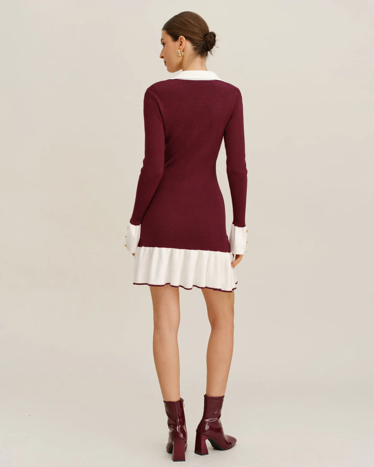 Wine Red Contrasting Sweater Dress sold by rihoas product image thumbnail 4