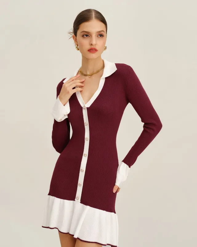 Wine Red Contrasting Sweater Dress sold by rihoas