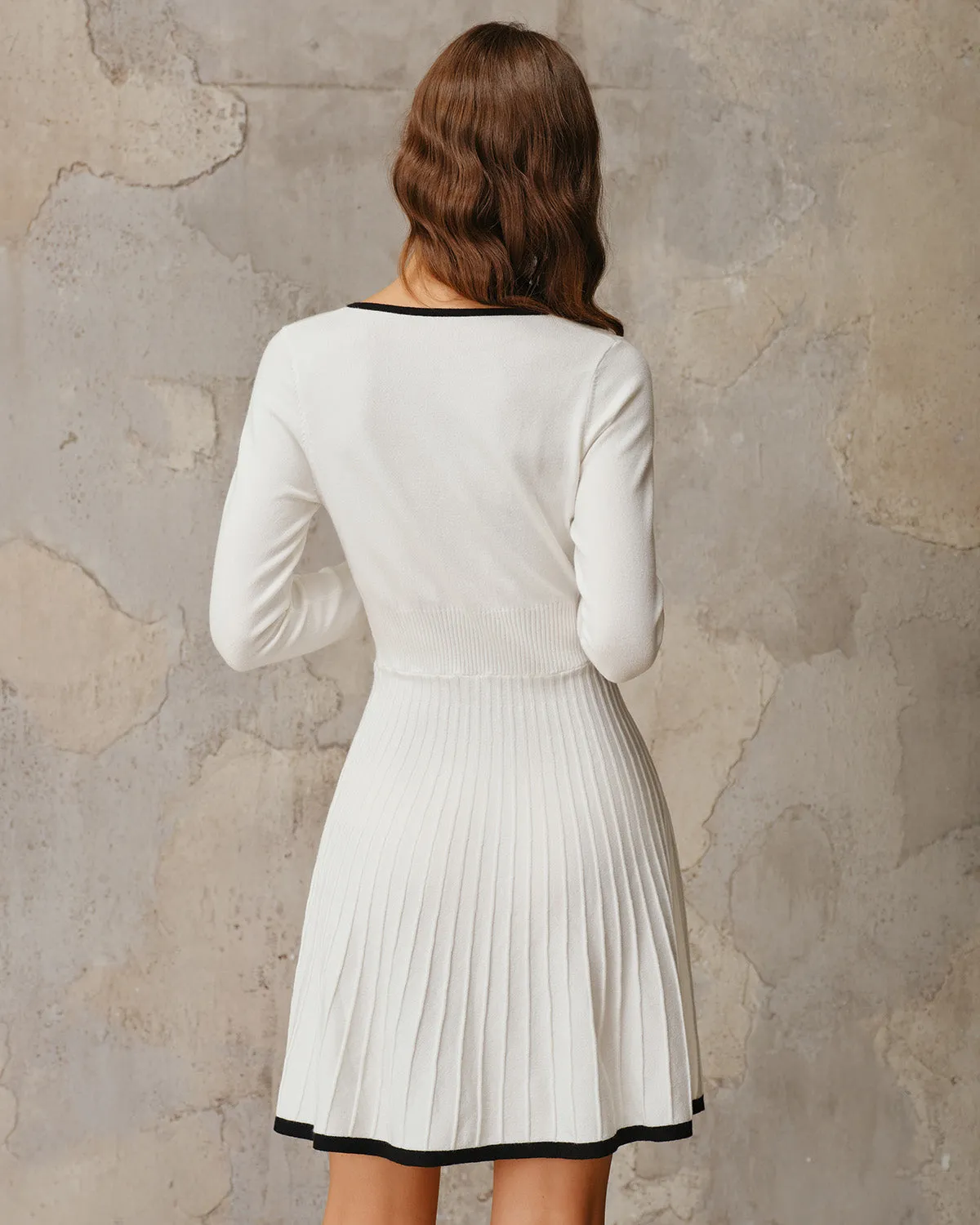 White Contrasting A-Line Sweater Dress sold by rihoas product image thumbnail 4