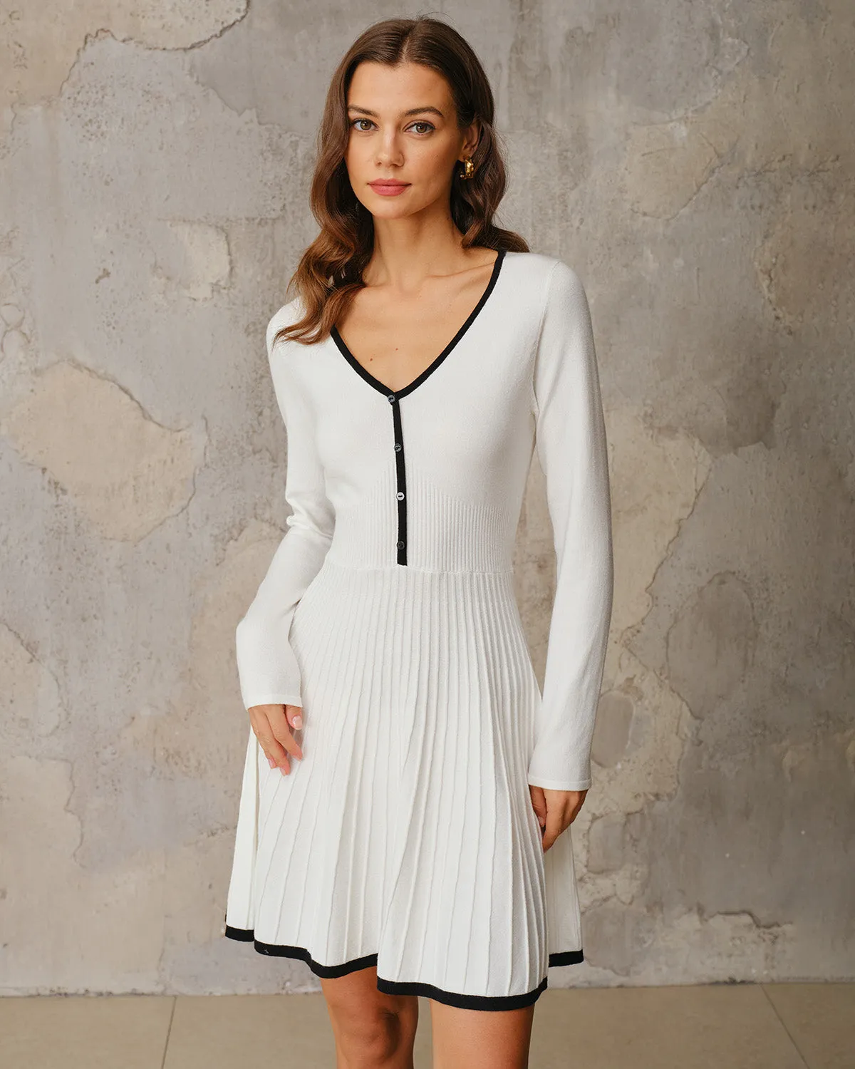White Contrasting A-Line Sweater Dress sold by rihoas product image thumbnail 3