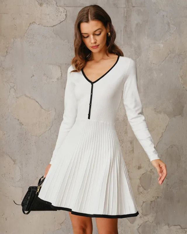 White Contrasting A-Line Sweater Dress sold by rihoas