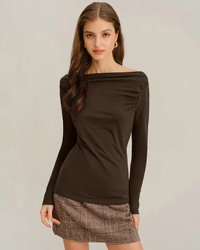 Coffee Ruched Knit Tee sold by rihoas