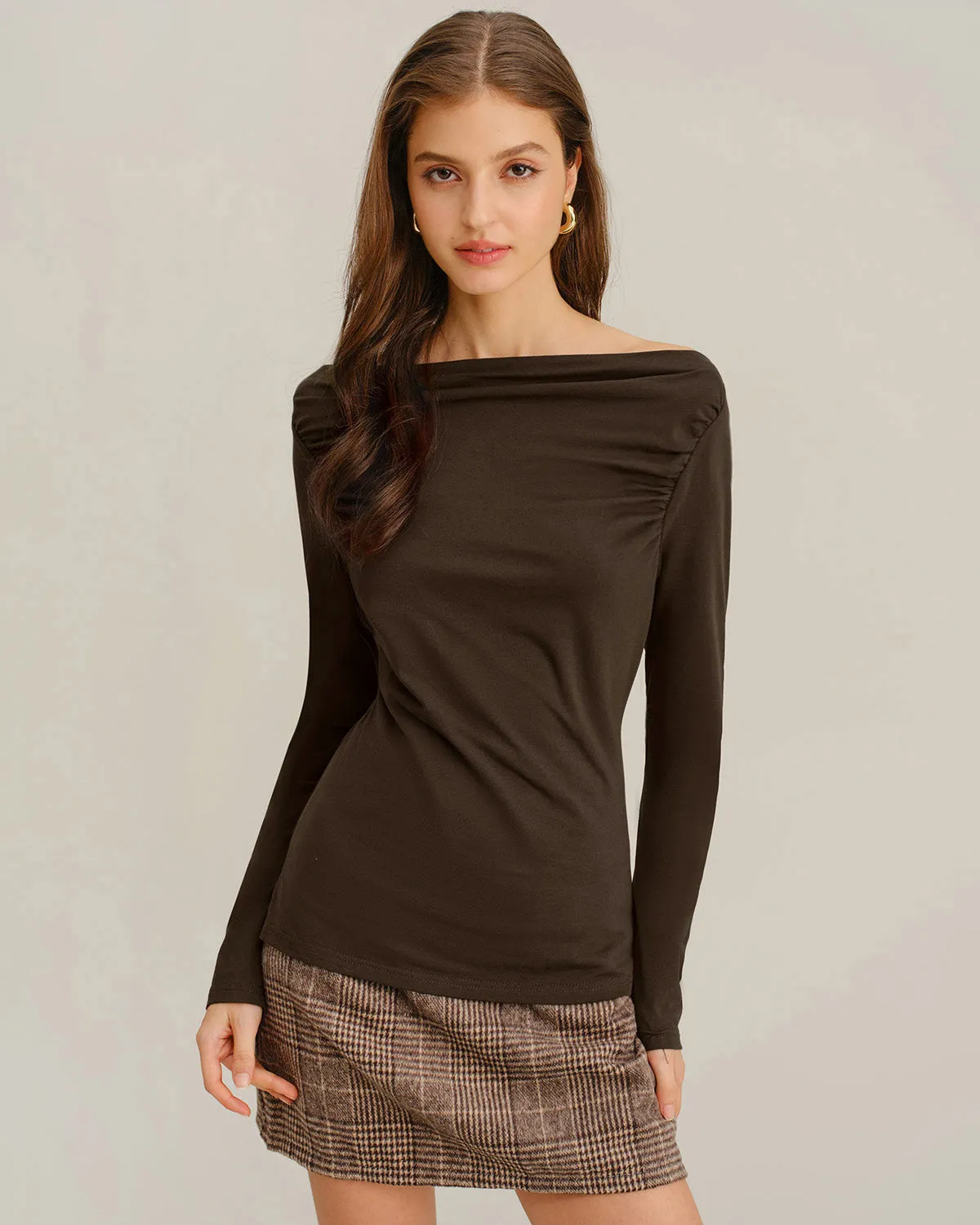 Coffee Ruched Knit Tee sold by rihoas