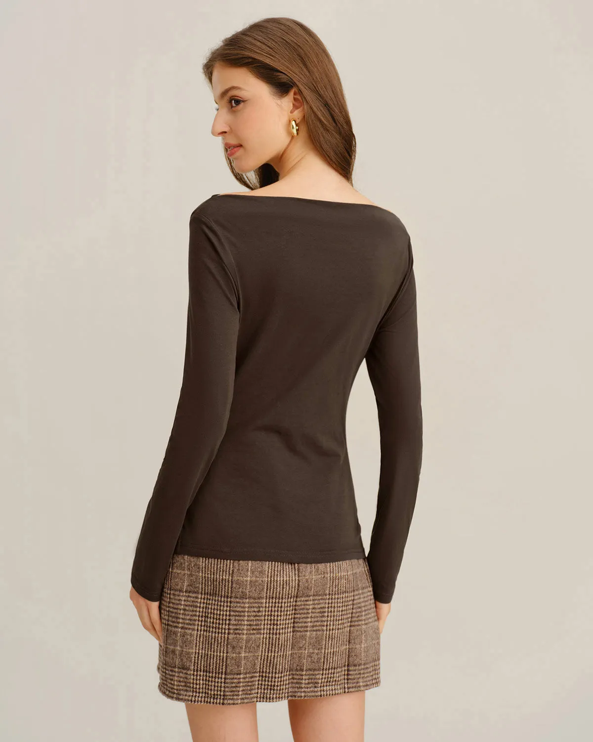 Coffee Ruched Knit Tee sold by rihoas product image thumbnail 3