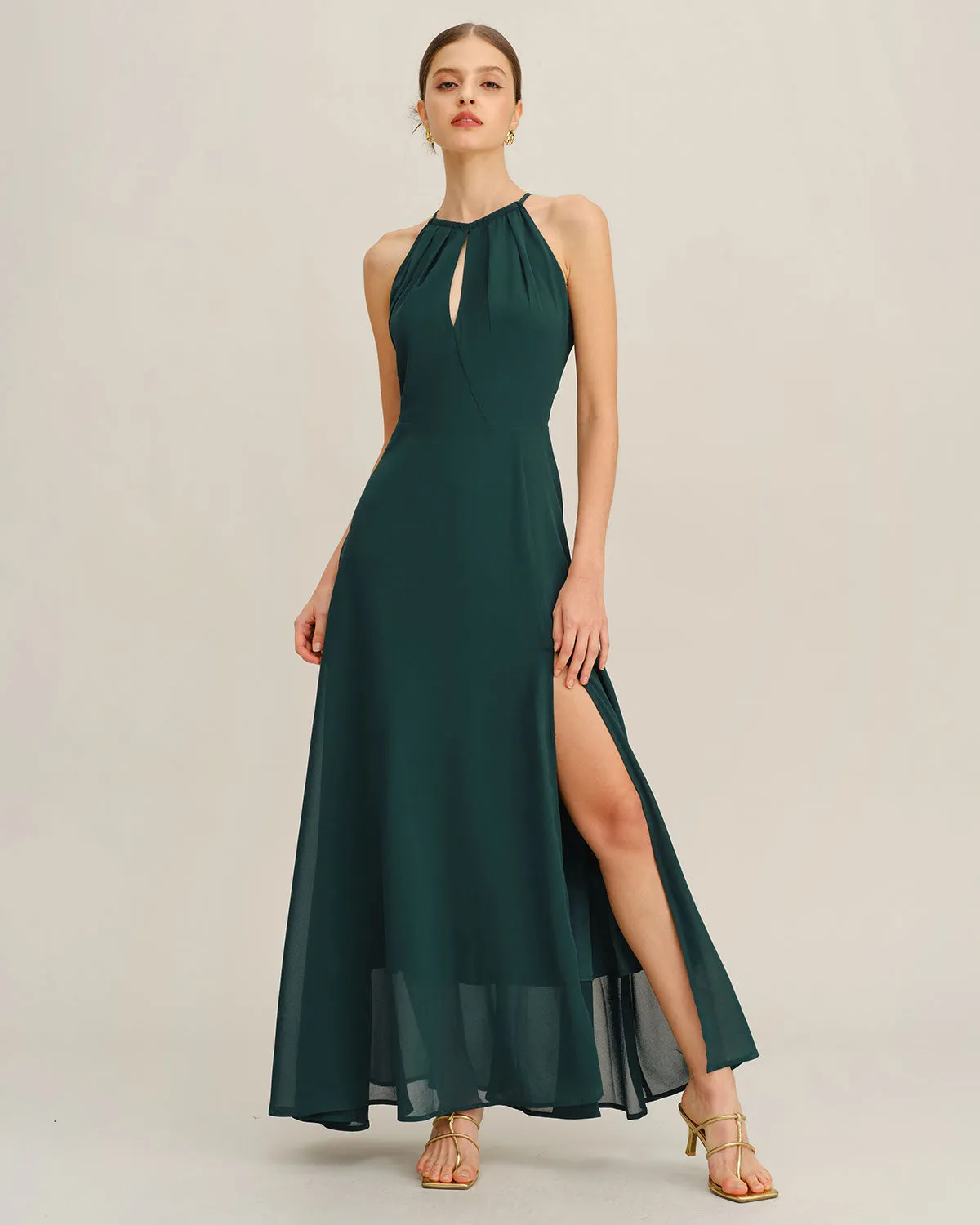 Green Chiffon Slit Maxi Dress sold by rihoas