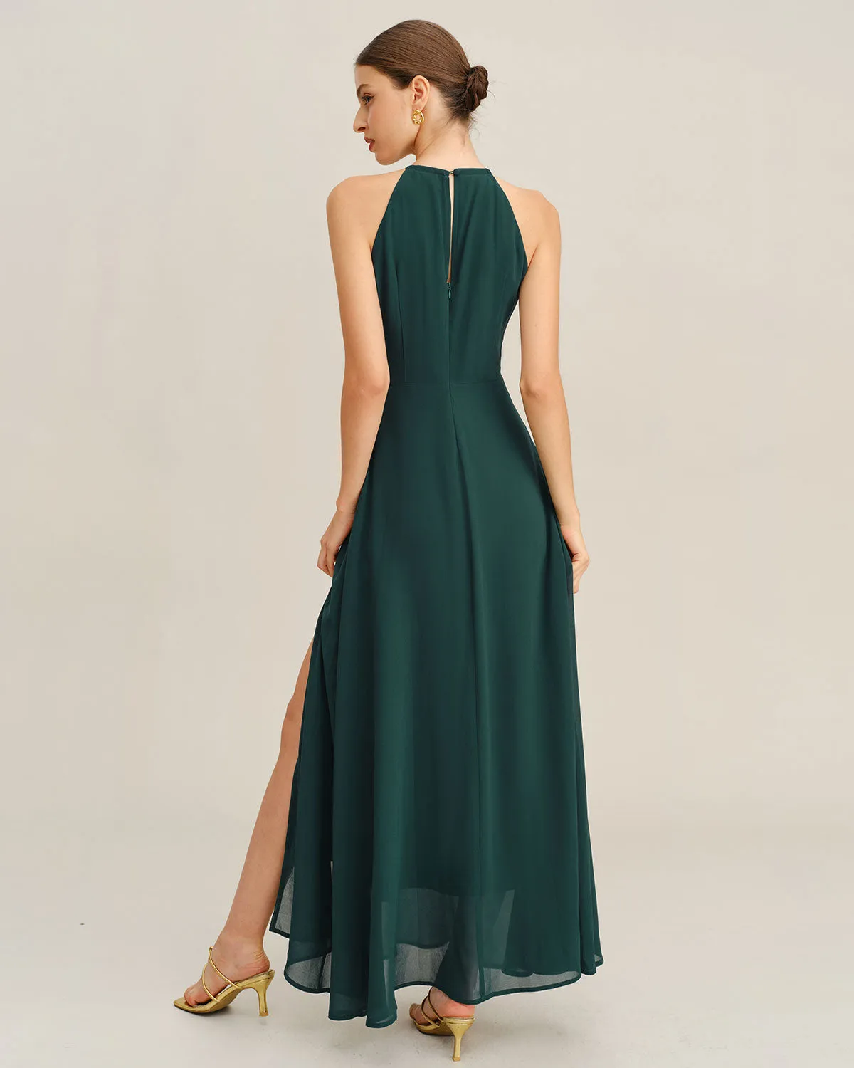Green Chiffon Slit Maxi Dress sold by rihoas product image thumbnail 5