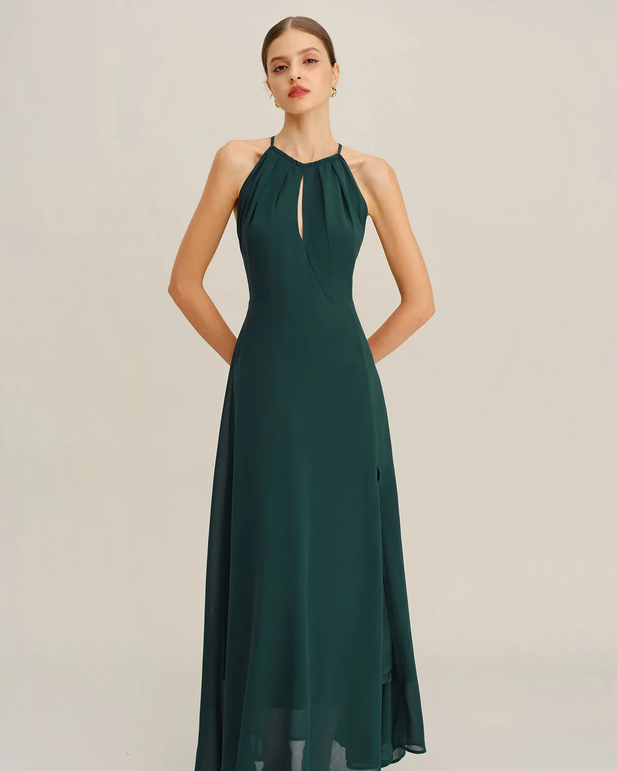 Green Chiffon Slit Maxi Dress sold by rihoas product image thumbnail 3