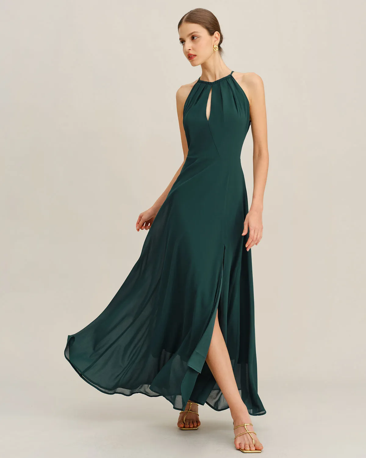 Green Chiffon Slit Maxi Dress sold by rihoas product image thumbnail 4