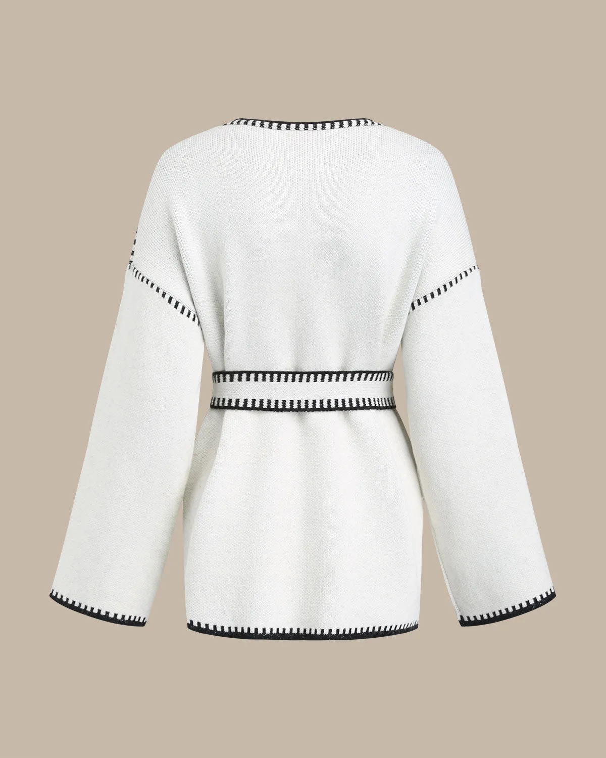 White Contrasting Drawstring Cardigan sold by rihoas product image thumbnail 2