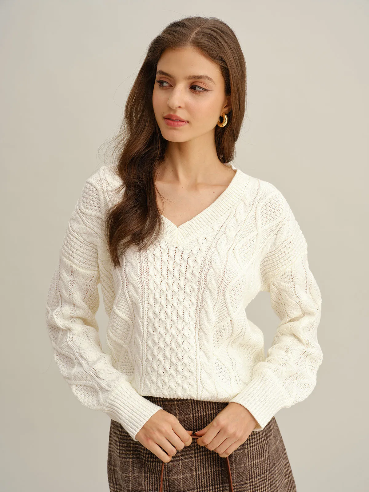 Beige V Neck Sweater sold by rihoas product image thumbnail 3