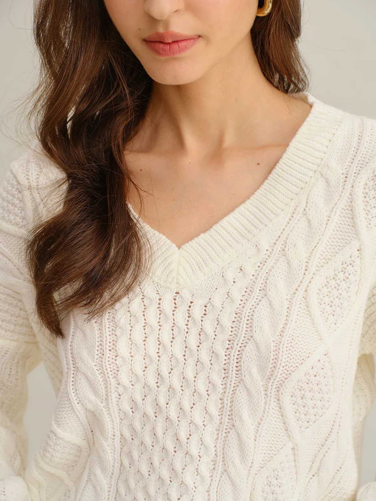 Beige V Neck Sweater sold by rihoas product image thumbnail 2