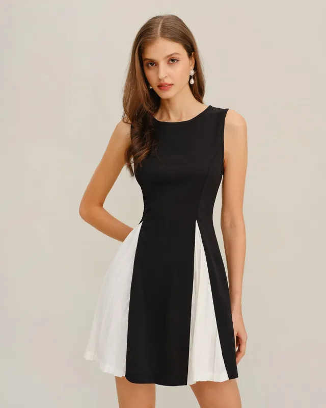 Black Contrasting A-Line Sleeveless Mini Dress sold by rihoas