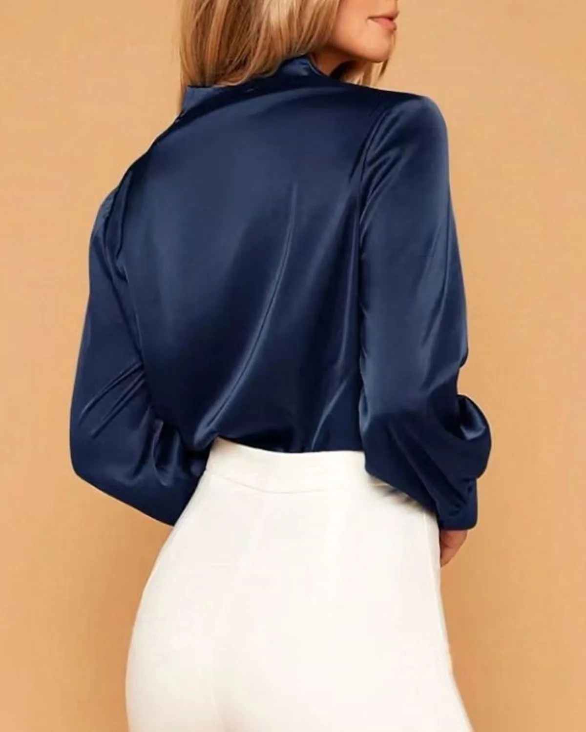 Blue Satin V Neck Shirt sold by rihoas product image thumbnail 3