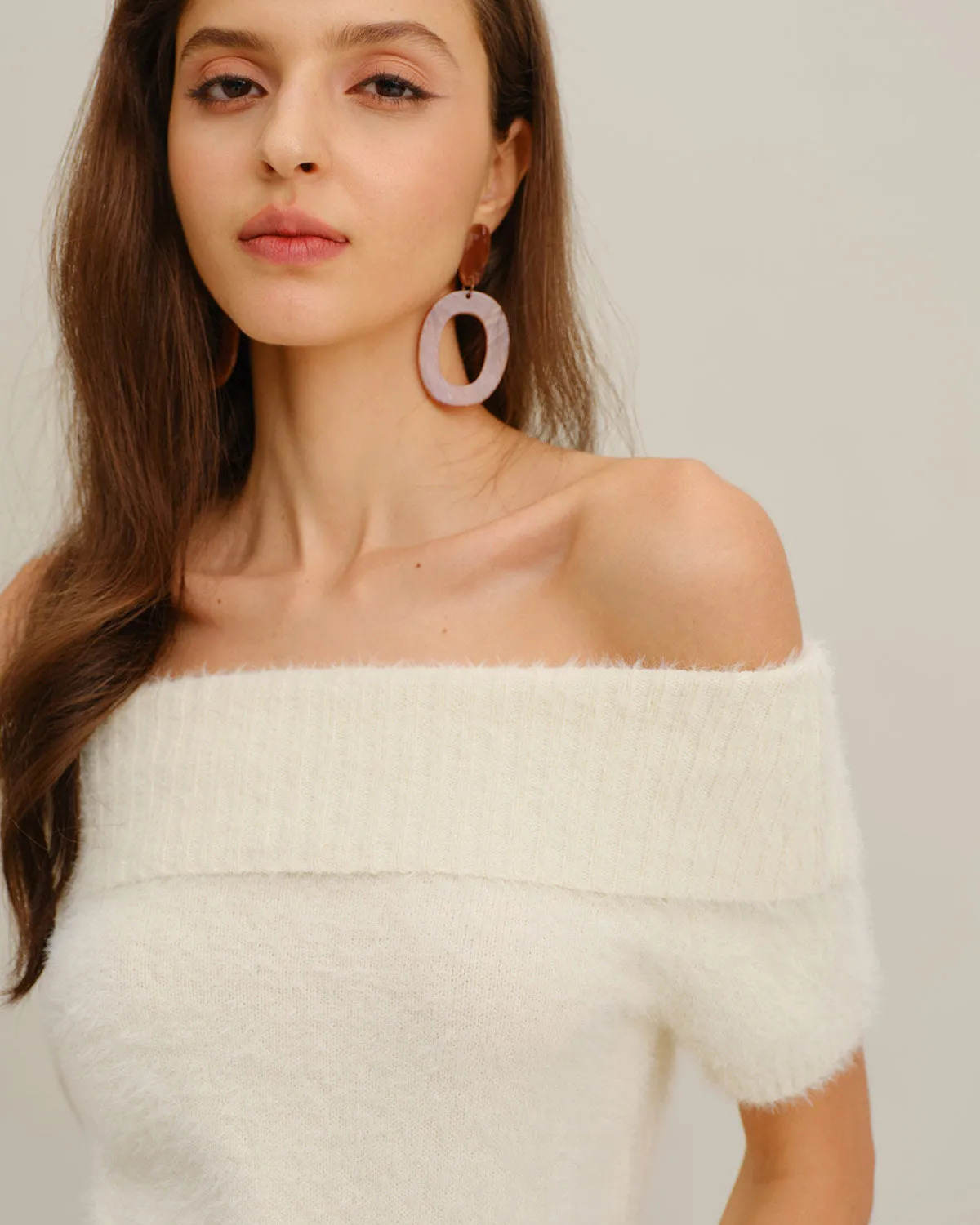 Beige Off The Shoulder Knit Tee sold by rihoas product image thumbnail 2