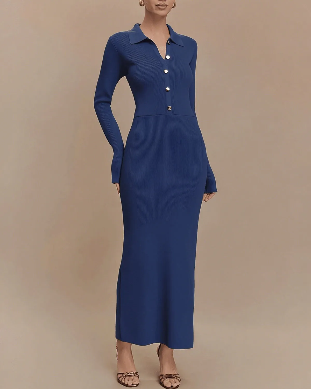 Blue A-Line Button Sweater Dress sold by rihoas product image thumbnail 3