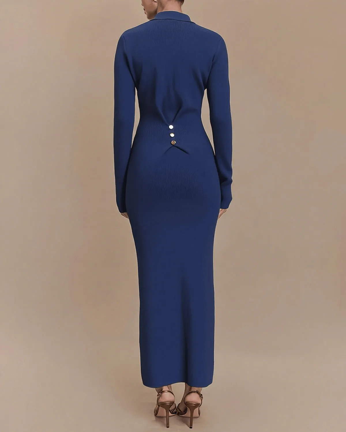 Blue A-Line Button Sweater Dress sold by rihoas product image thumbnail 4