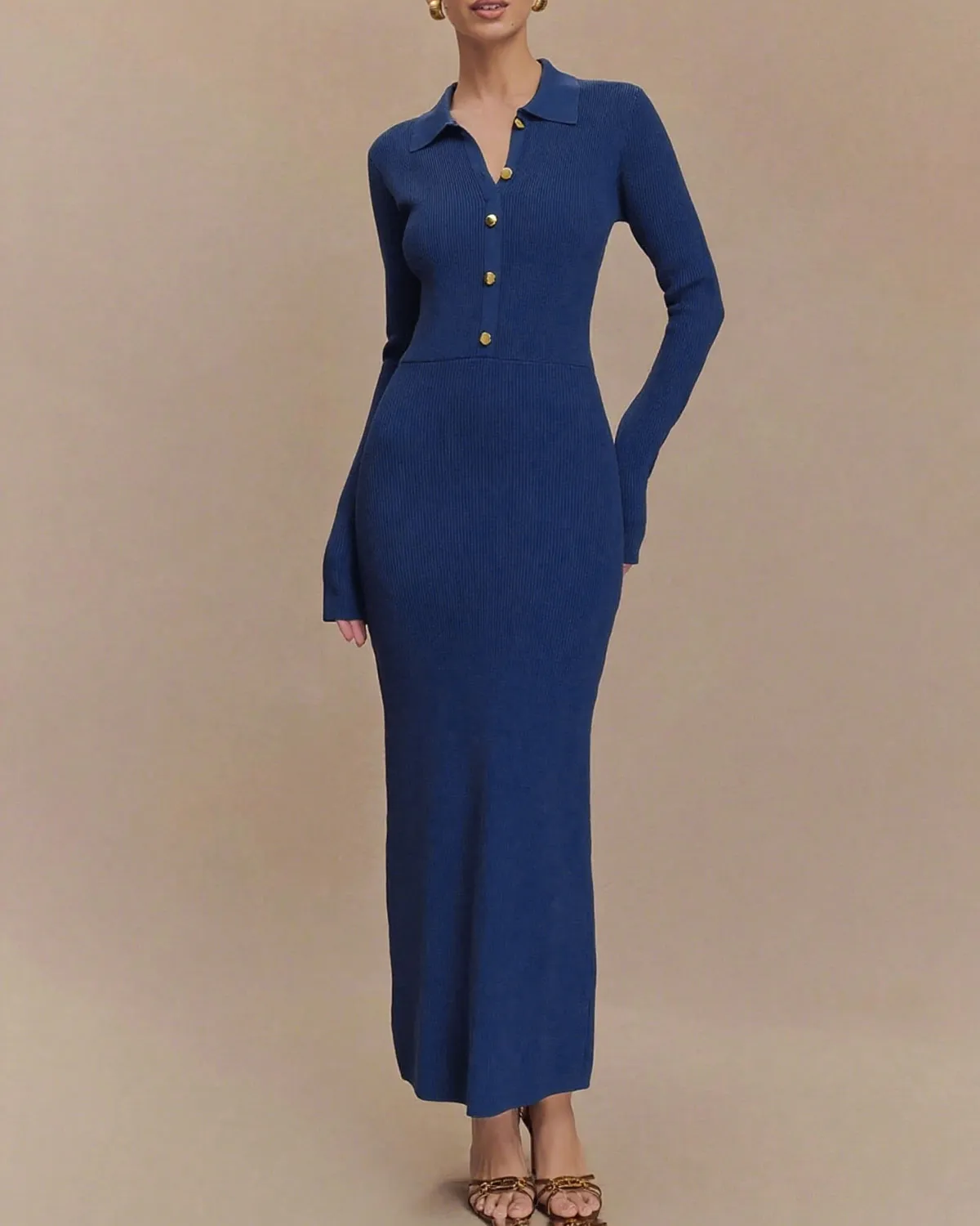 Blue A-Line Button Sweater Dress sold by rihoas