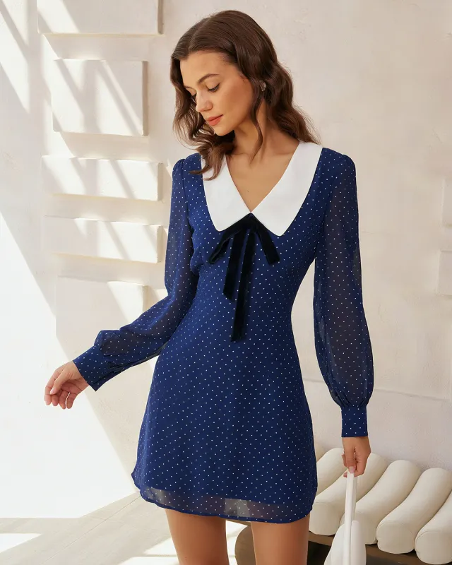 Blue Polka Dot Chiffon Mini Dress sold by rihoas