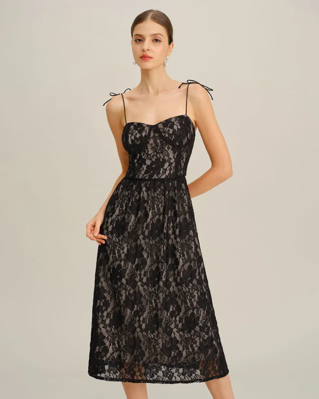 Black Sweetheart Neck A-Line Slip Midi Dress sold by rihoas