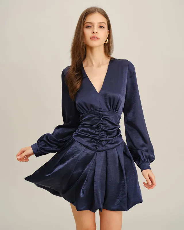 Navy Ruched A-Line Mini Dress sold by rihoas