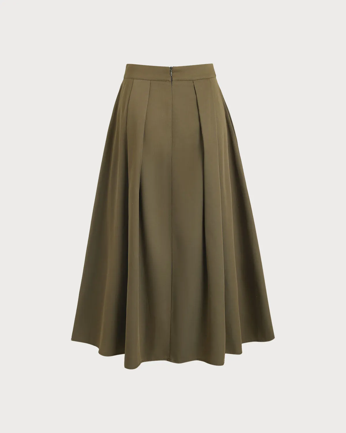 Army Green Pleated A-Line Midi Skirt sold by rihoas product image thumbnail 2