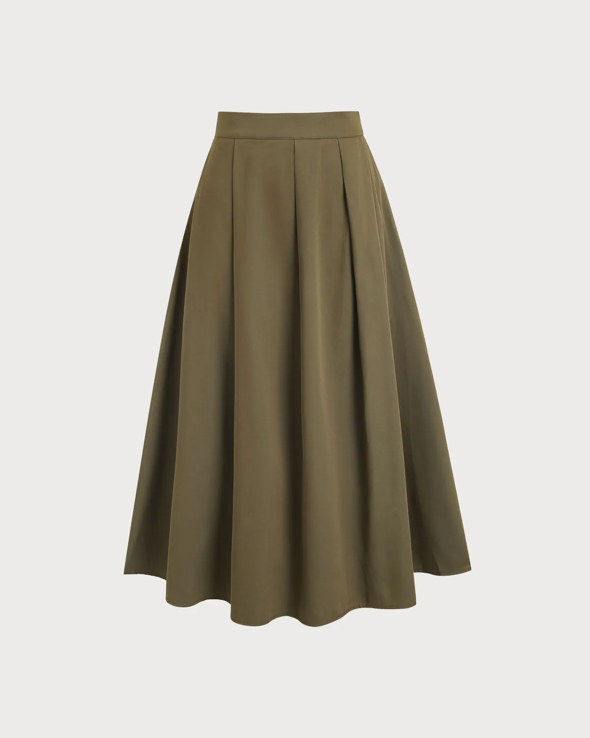 Army Green Pleated A-Line Midi Skirt sold by rihoas