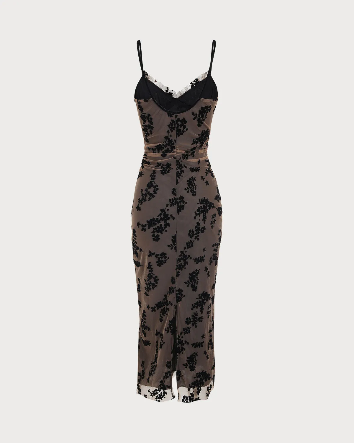 Coffee Floral A-Line Slip Midi Dress sold by rihoas product image thumbnail 2