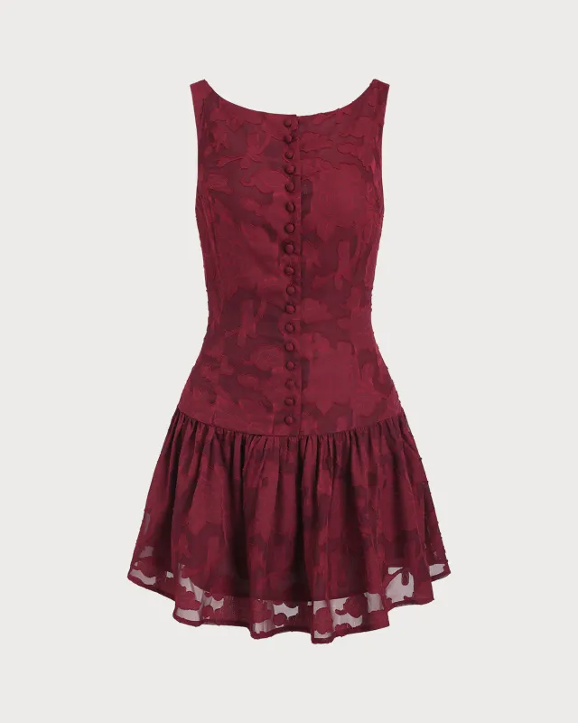 Red Jacquard Boat Neck A-Line Mini Dress sold by rihoas