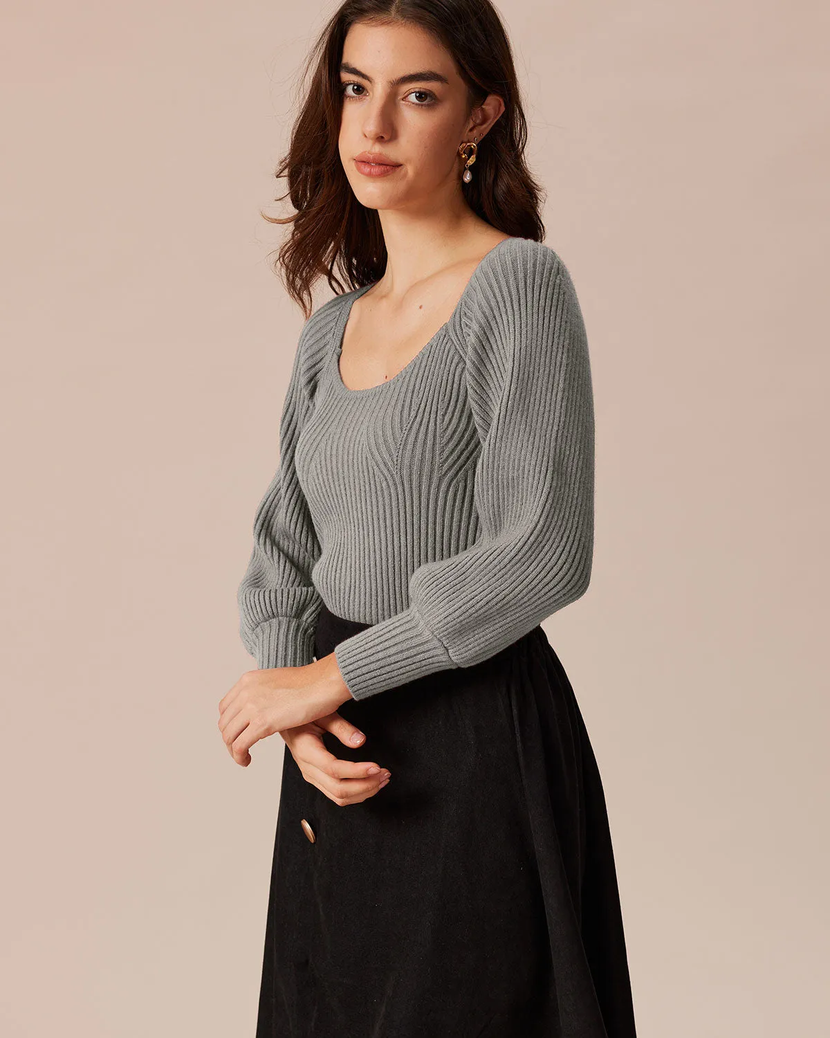 Grey U Neck Sweater sold by rihoas product image thumbnail 2