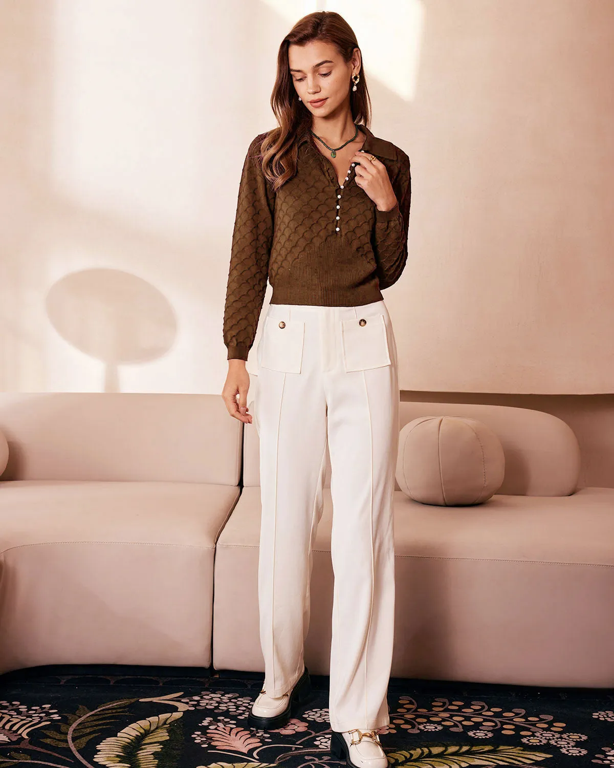 Brown Pearl Buttons Knit Tee sold by rihoas product image thumbnail 5