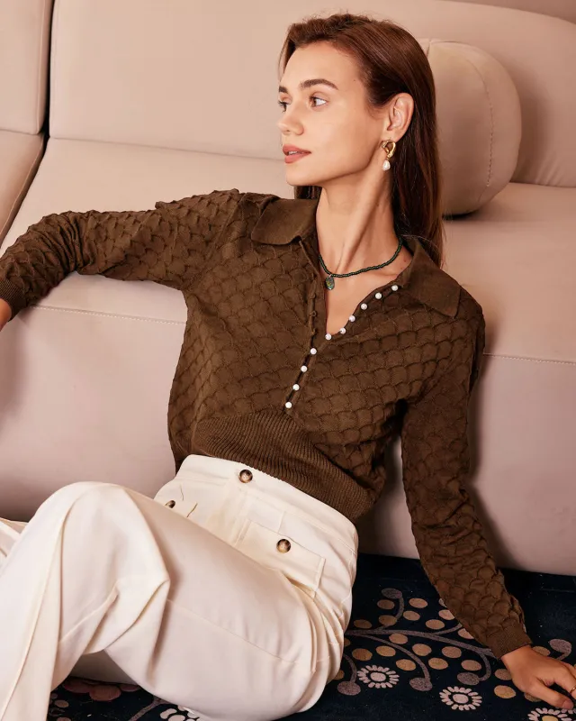 Brown Pearl Buttons Knit Tee sold by rihoas