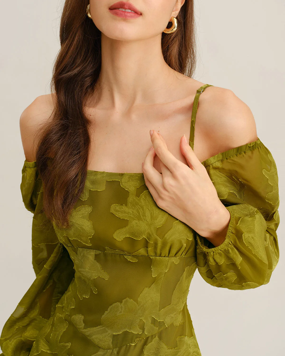 Green Floral Square Neck A-Line Maxi Dress sold by rihoas product image thumbnail 2