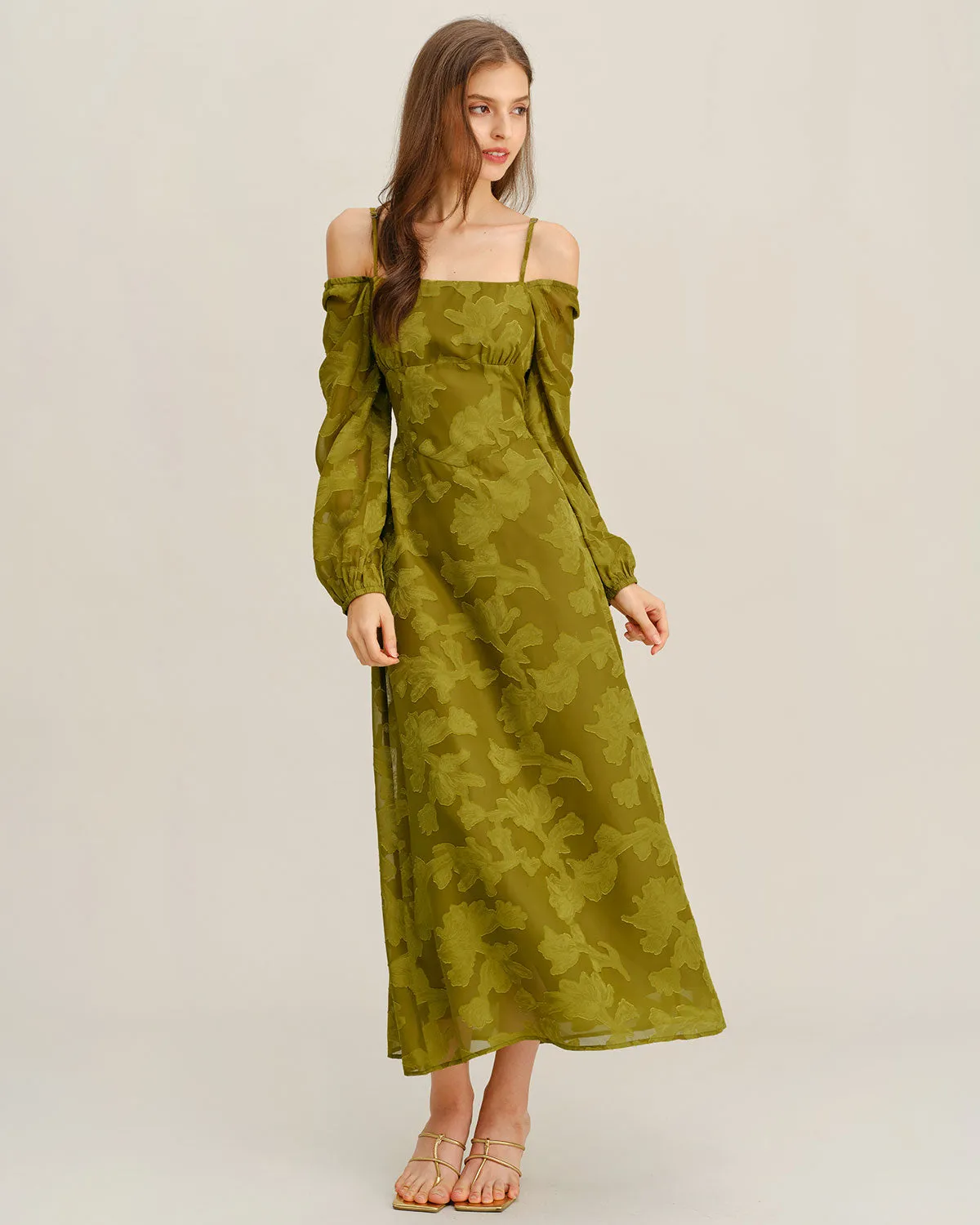 Green Floral Square Neck A-Line Maxi Dress sold by rihoas product image thumbnail 3