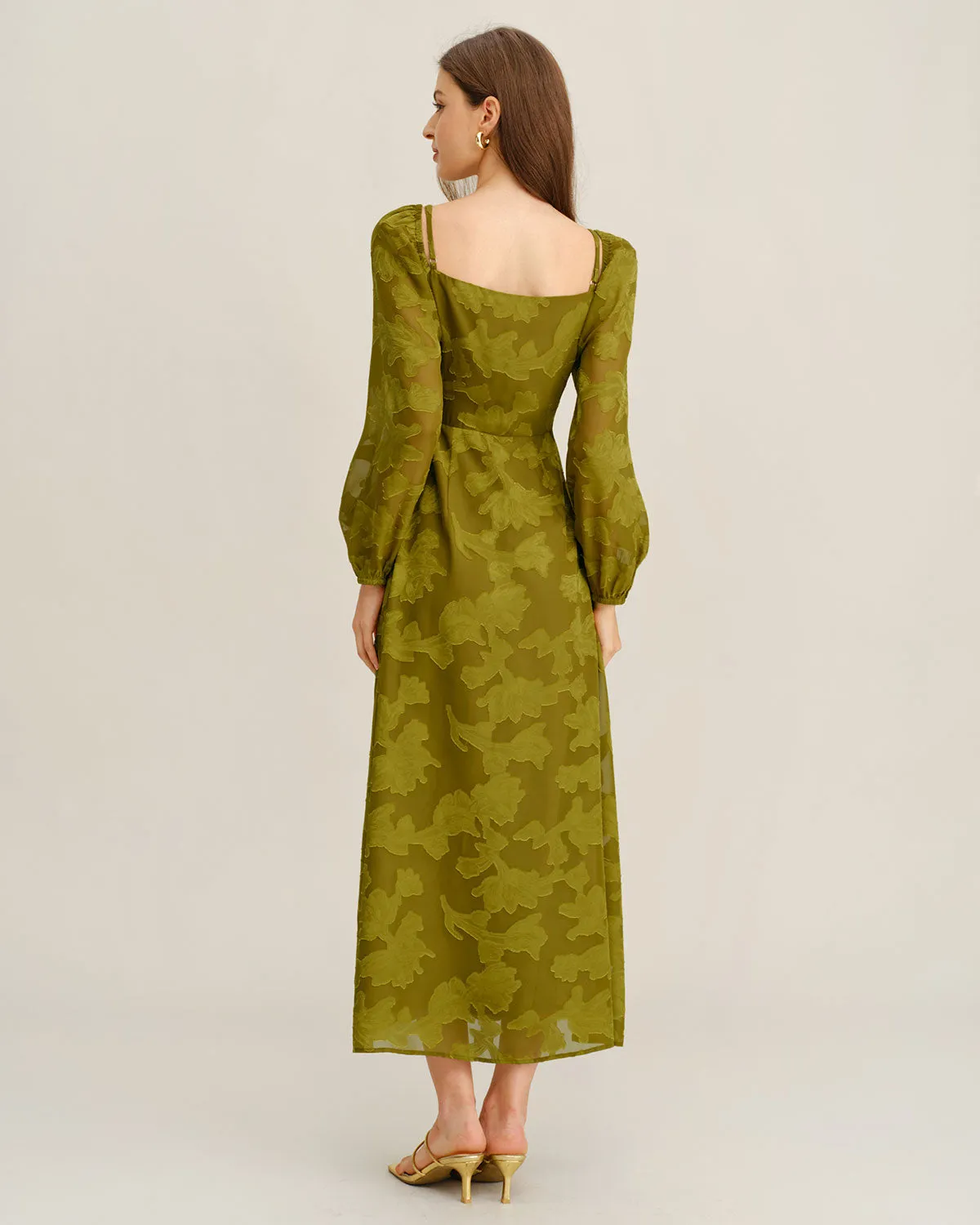 Green Floral Square Neck A-Line Maxi Dress sold by rihoas product image thumbnail 5