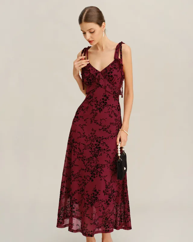 Red Floral Ruffle Slip Midi Dress sold by rihoas