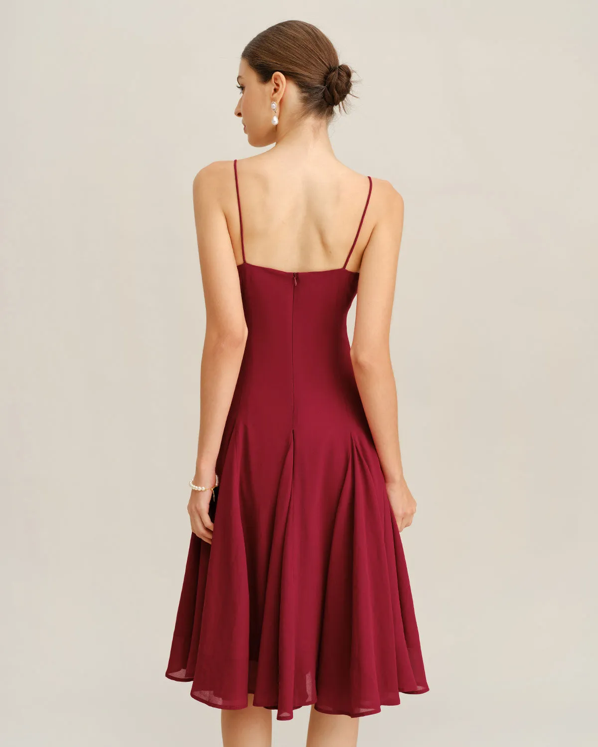 Red Chiffon A-Line Slip Midi Dress sold by rihoas product image thumbnail 4