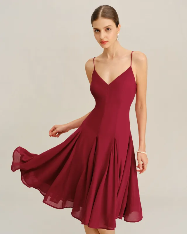 Red Chiffon A-Line Slip Midi Dress sold by rihoas
