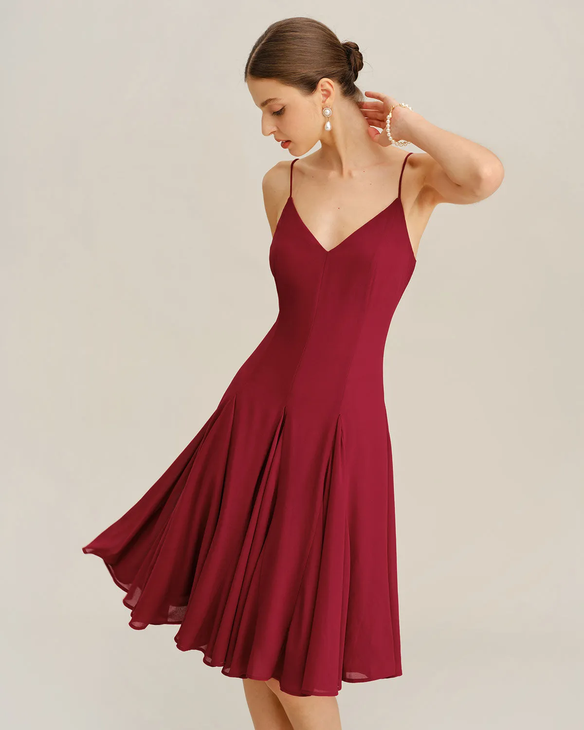Red Chiffon A-Line Slip Midi Dress sold by rihoas product image thumbnail 2