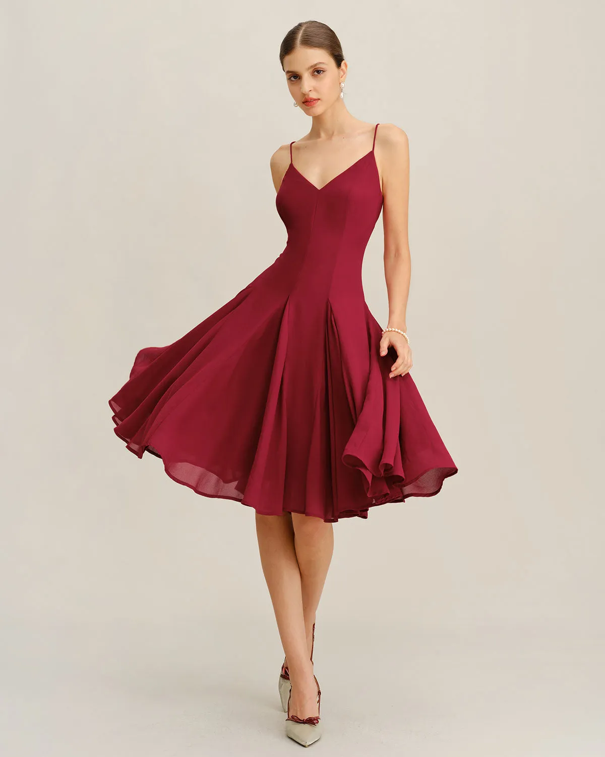 Red Chiffon A-Line Slip Midi Dress sold by rihoas product image thumbnail 5