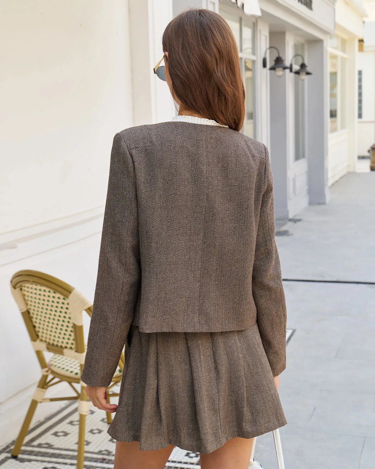 Brown A-Line Pockets Pleated Mini Skirt sold by rihoas product image thumbnail 4