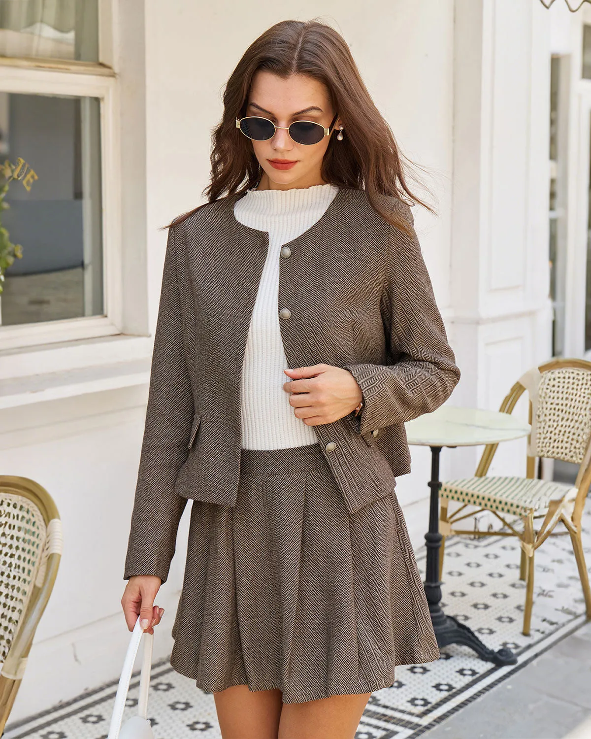 Brown A-Line Pockets Pleated Mini Skirt sold by rihoas product image thumbnail 3