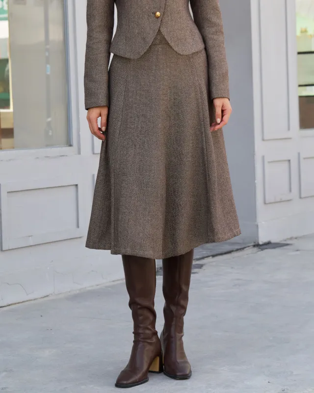 Brown Natural Waisted A-Line Midi Skirt sold by rihoas