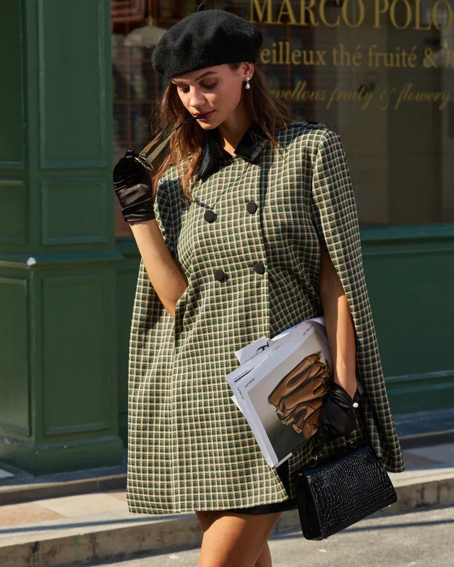 Green Plaid Cape Sleeve Coat sold by rihoas