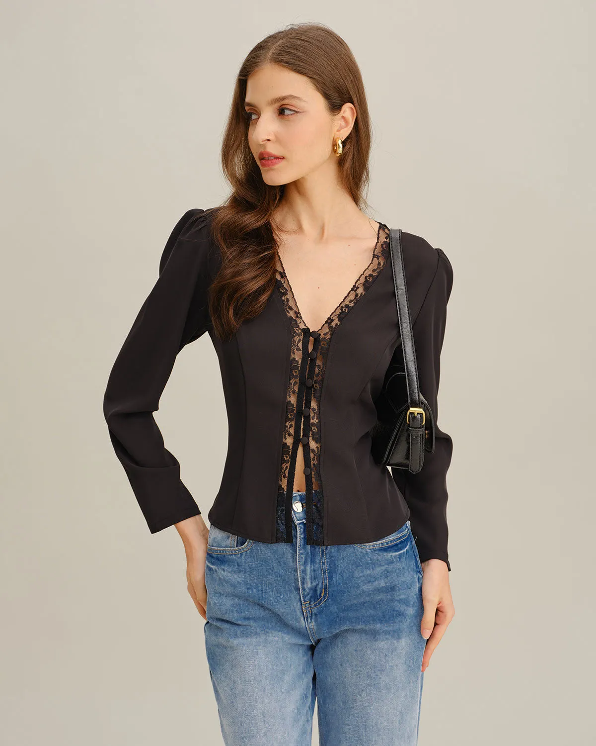 Black See Through Lace Blouse sold by rihoas