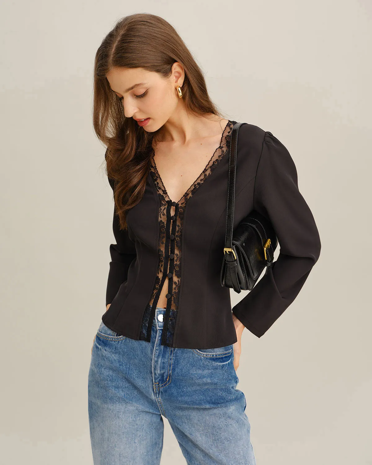 Black See Through Lace Blouse sold by rihoas product image thumbnail 4